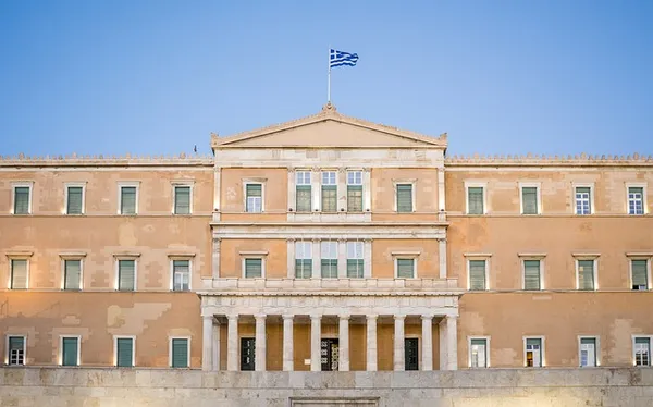 Facade of the Greek Parliament building in Syntagma Square