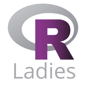 Λογότυπο της κοινότητας R-ladies, ένα γράμμα R με μωβ χρώμα, βασισμένο στο πρωτότυπο λογότυπο της γλώσσας προγραμματισμού.