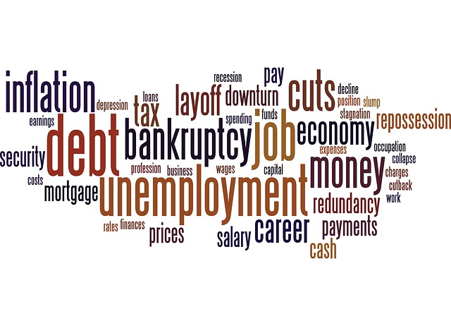 Word cloud comprised with words related to unemployment