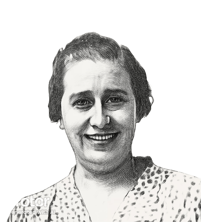Black and white sketch of Eleni Skoura, the first Greek female MP
